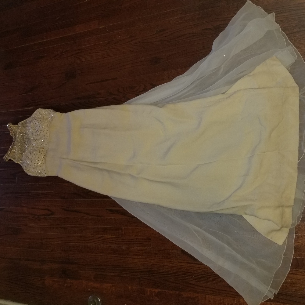 Floor length, possibly wedding dress